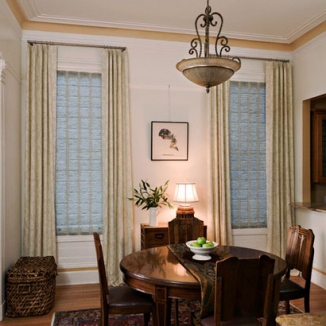 Roman shades and curtains finish off this Hayes Valley, San Francisco residence beautifully